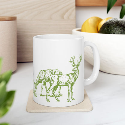 Cardamom Green Deer Ceramic Mug (11oz, 15oz)